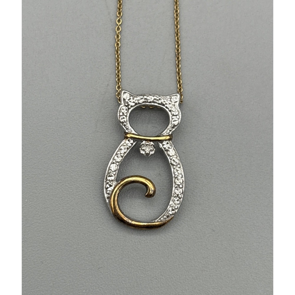 Signed Gold On Sterling Silver‎ Cat Pendant Necklace Jacmel Kitten 925 Italy JCM